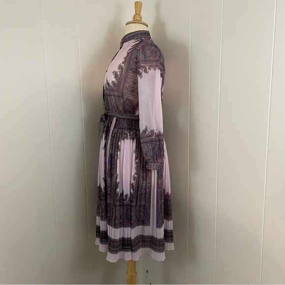 Vintage Paisley Dress Women's XL Long Sleeve‎ A-Line Midi Pleated - Picture 3 of 7